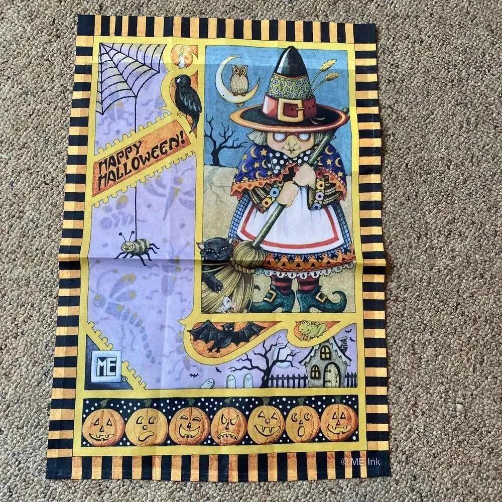 Vintage Jetmax Best Witch Happy Halloween Fabric Wall Hanging HauntedHouse Decor